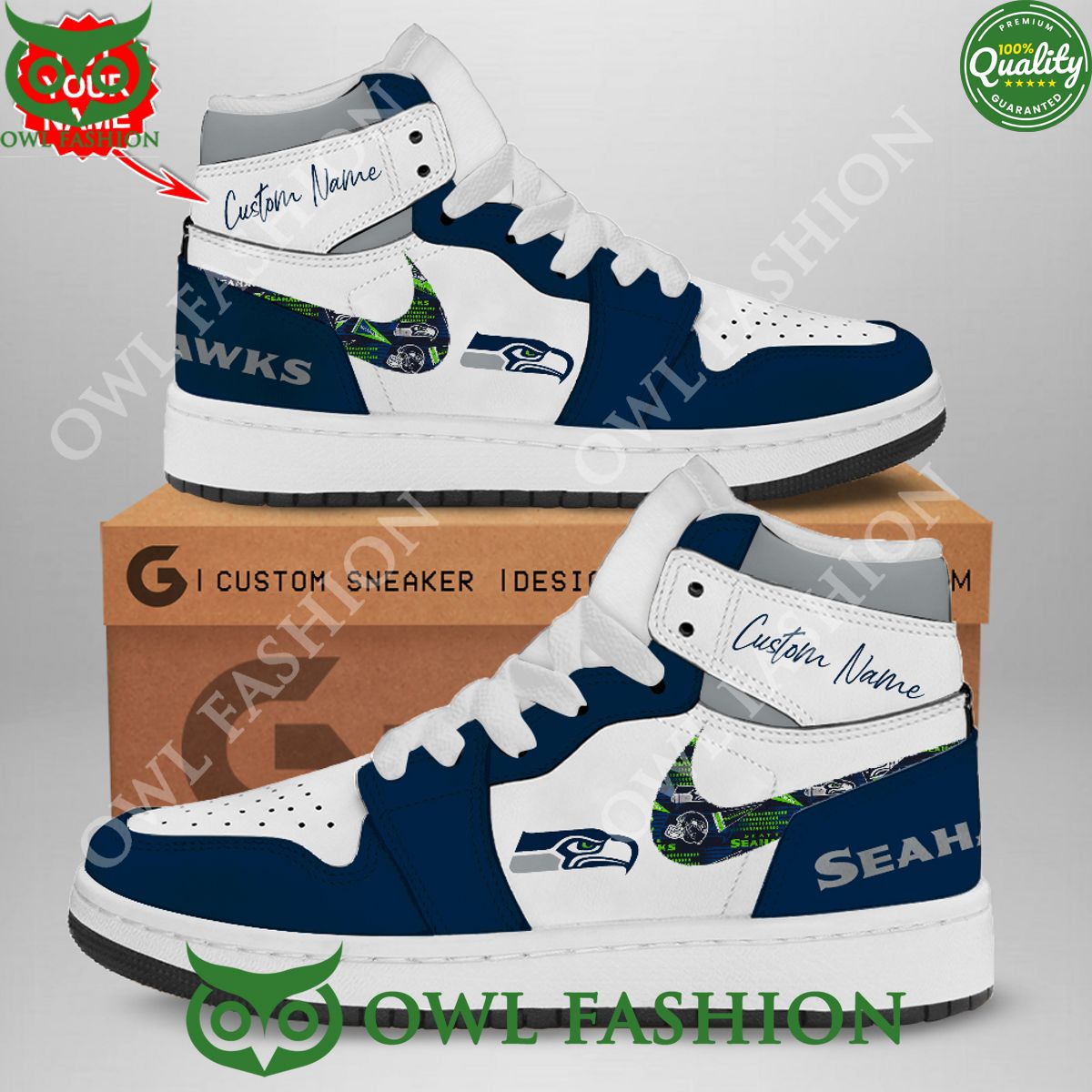 Ideafootwear Seattle Seahawks AJ1 High Sneakers Shoes For Men And Women 9