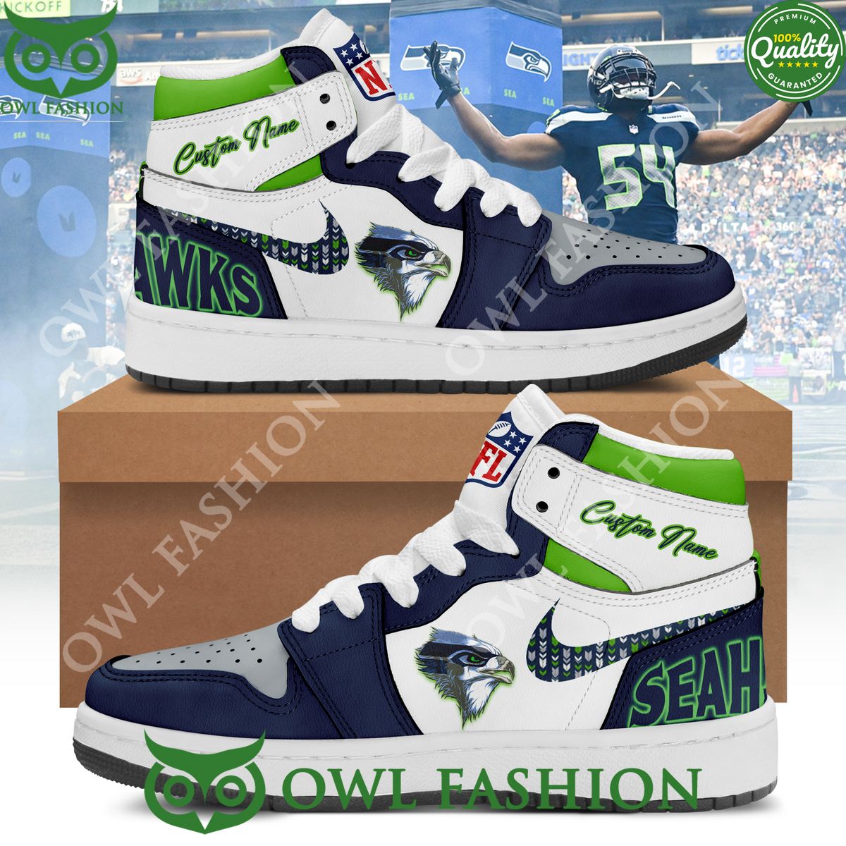 Ideafootwear Seattle Seahawks AJ1 High Sneakers Shoes For Men And Women 7