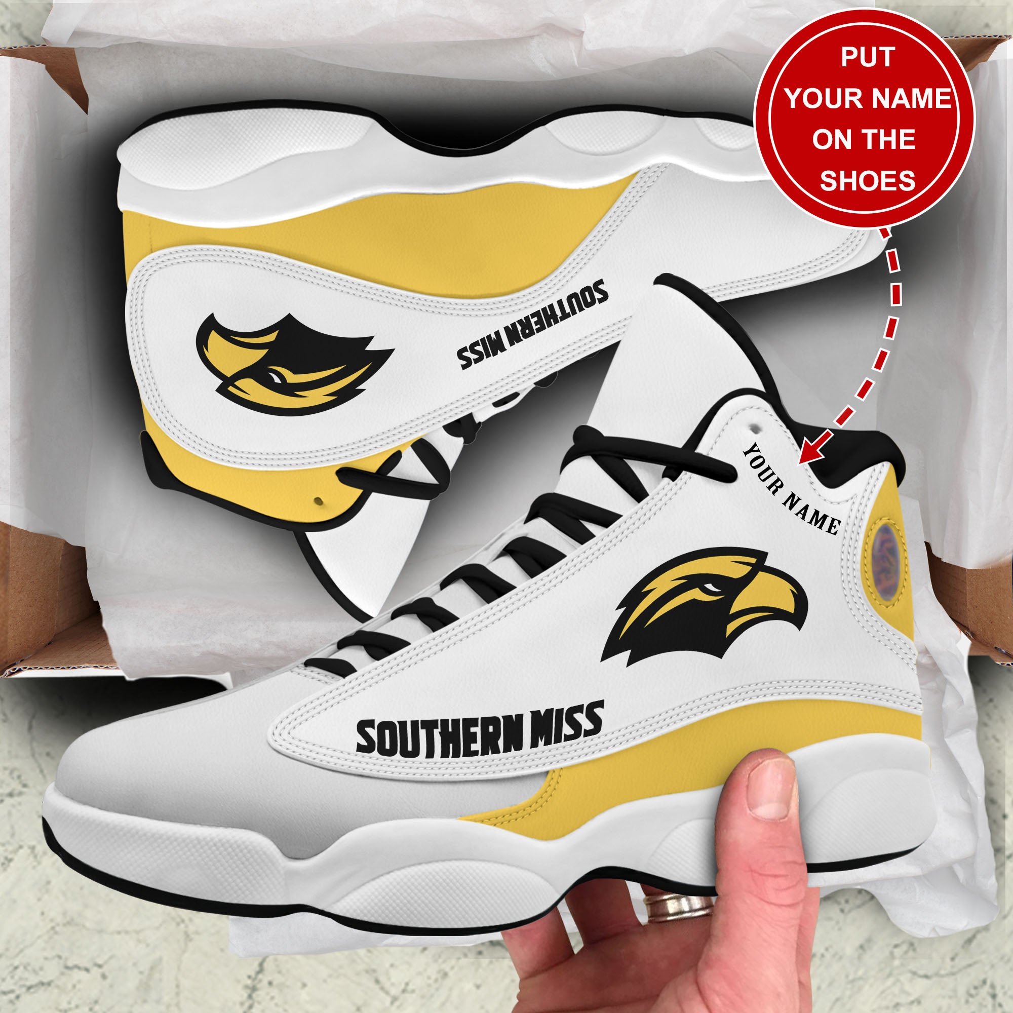 Ideafootwear Southern Miss Golden Eagles AJ13 Sneakers Shoes For Men And Women 1
