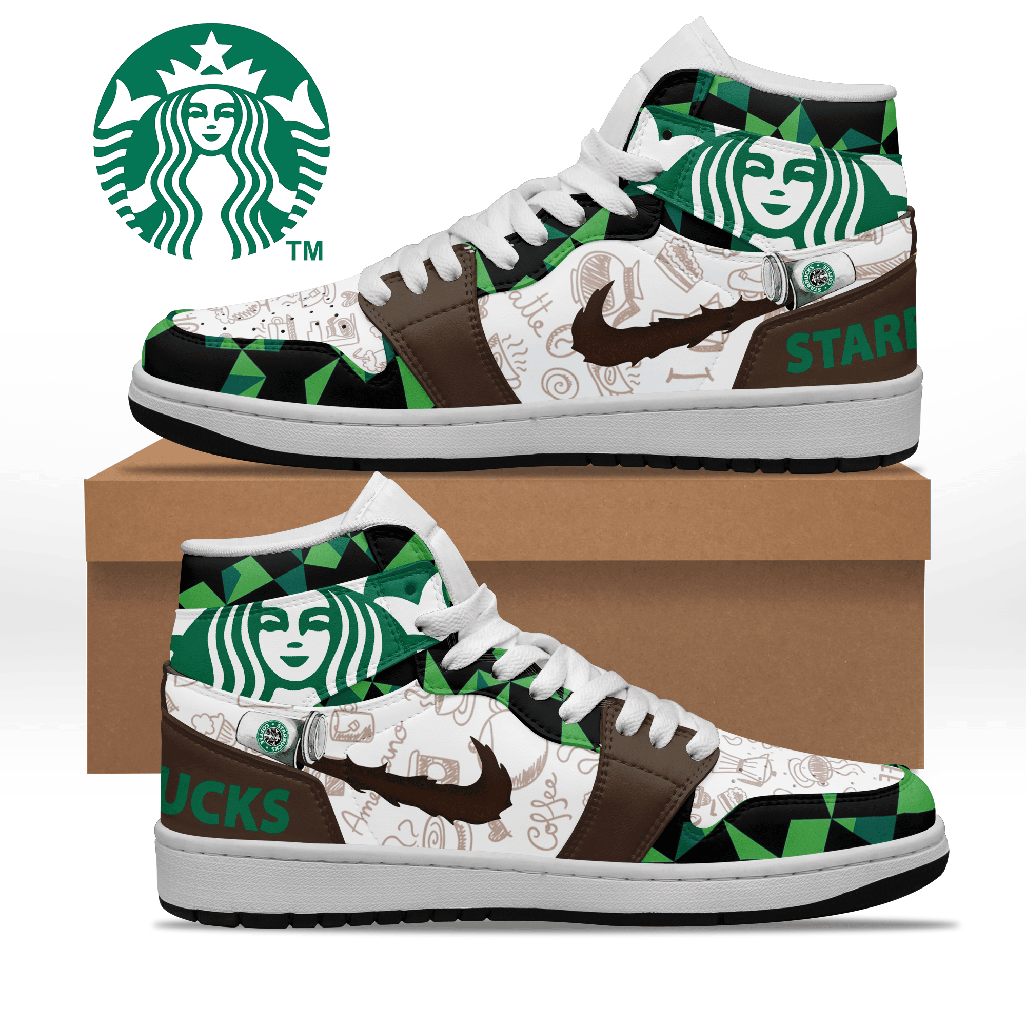 Ideafootwear Starbucks AJ1 High Sneakers Shoes For Men And Women 5