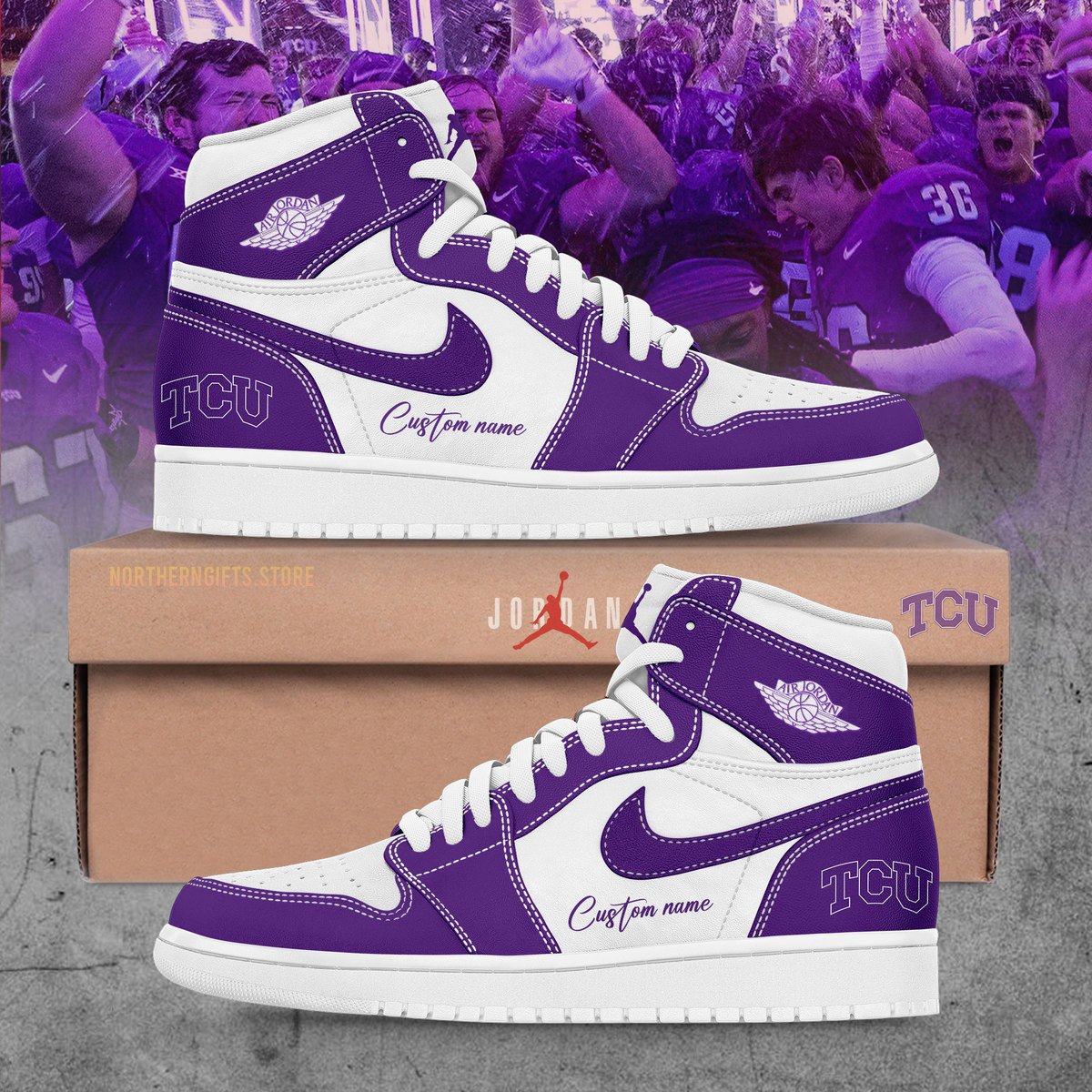 Ideafootwear TCU Horned Frogs AJ1 High Sneakers Shoes For Men And Women 1