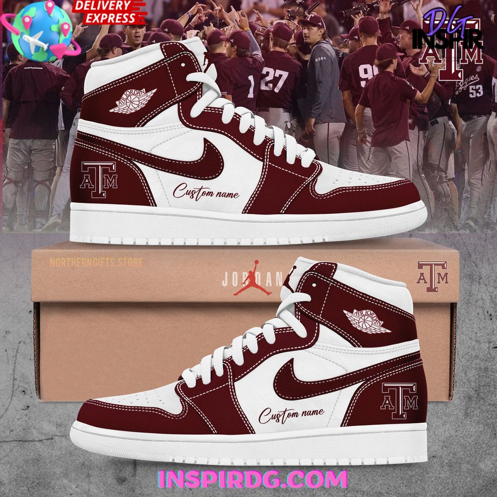 Ideafootwear Texas A&M AJ1 High Sneakers Shoes For Men And Women 1