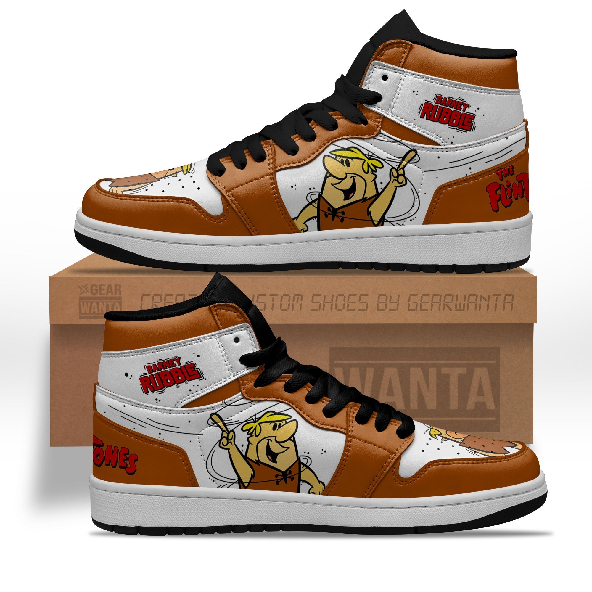 Ideafootwear The Flintstones Barney Rubble AJ1 High Sneakers Shoes For Men And Women 1