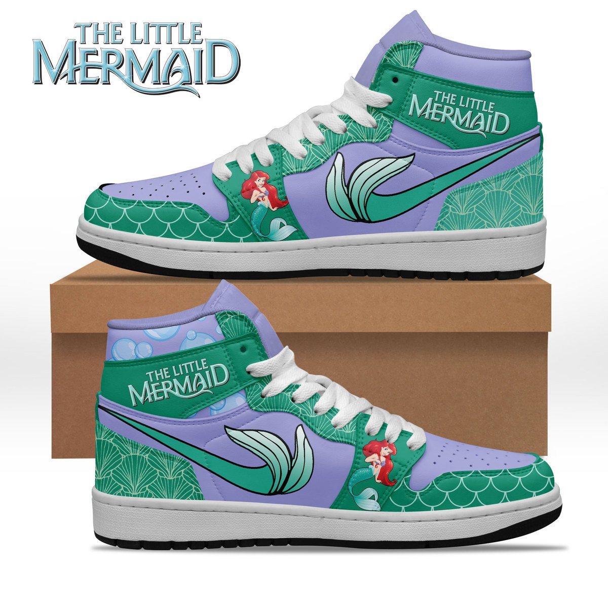 Ideafootwear The Little Mermaid AJ1 High Sneakers Shoes For Men And Women 2