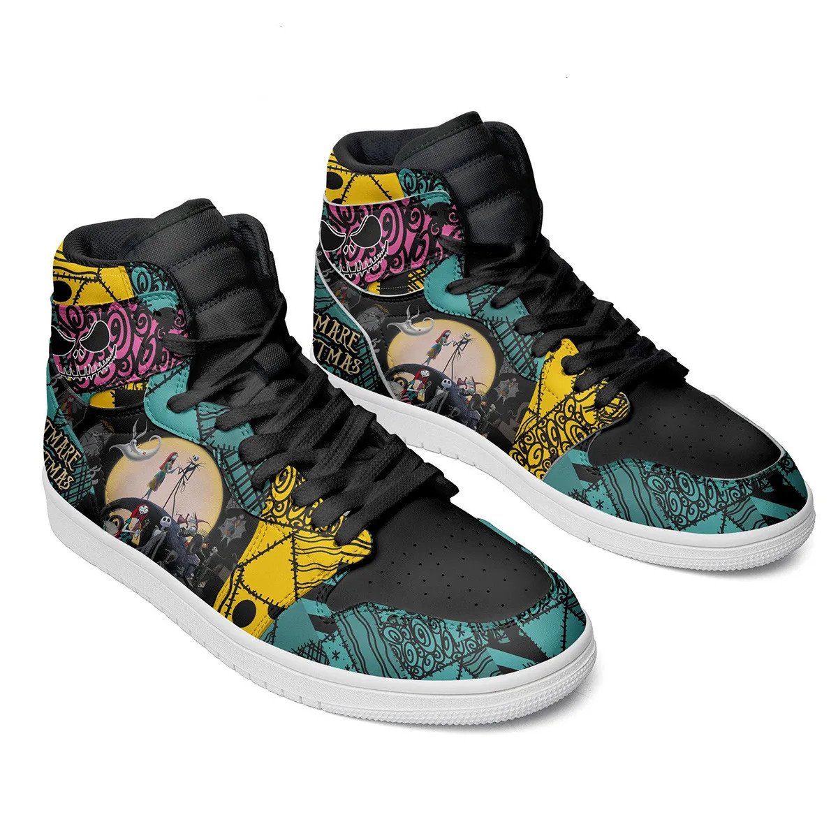 Ideafootwear The Nightmare Before Christmas Halloween Pumpkin Thanksgiving AJ1 High Sneakers Shoes For Men And Women 1