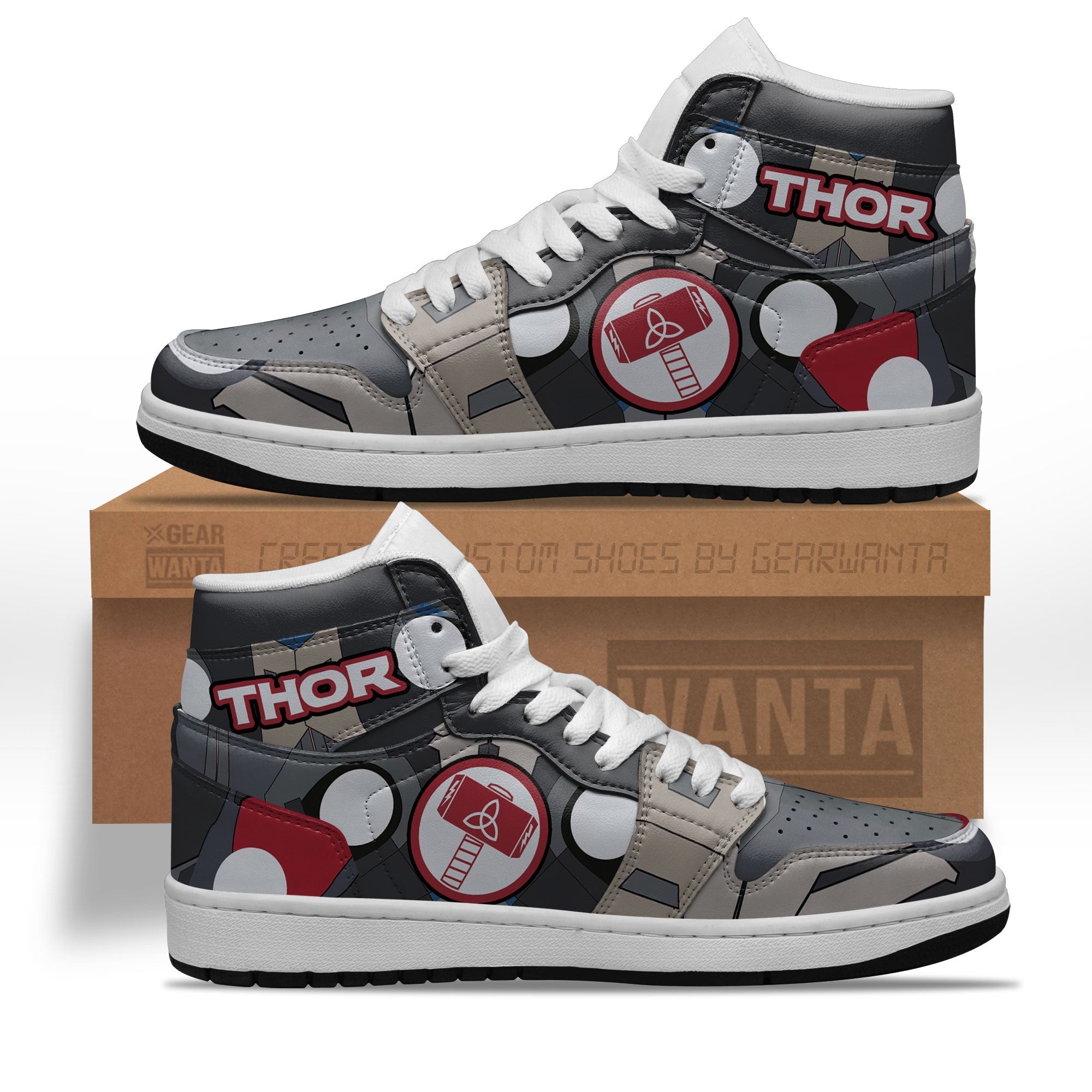 Ideafootwear Thor Mjolnir Hammer AJ1 High Sneakers Shoes For Men And Women 1