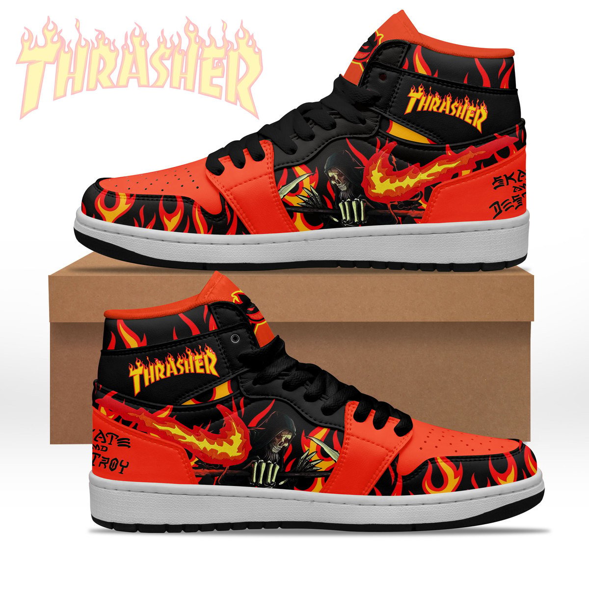 Ideafootwear Thrasher Presents Skate and Destroy AJ1 High Sneakers Shoes For Men And Women 1