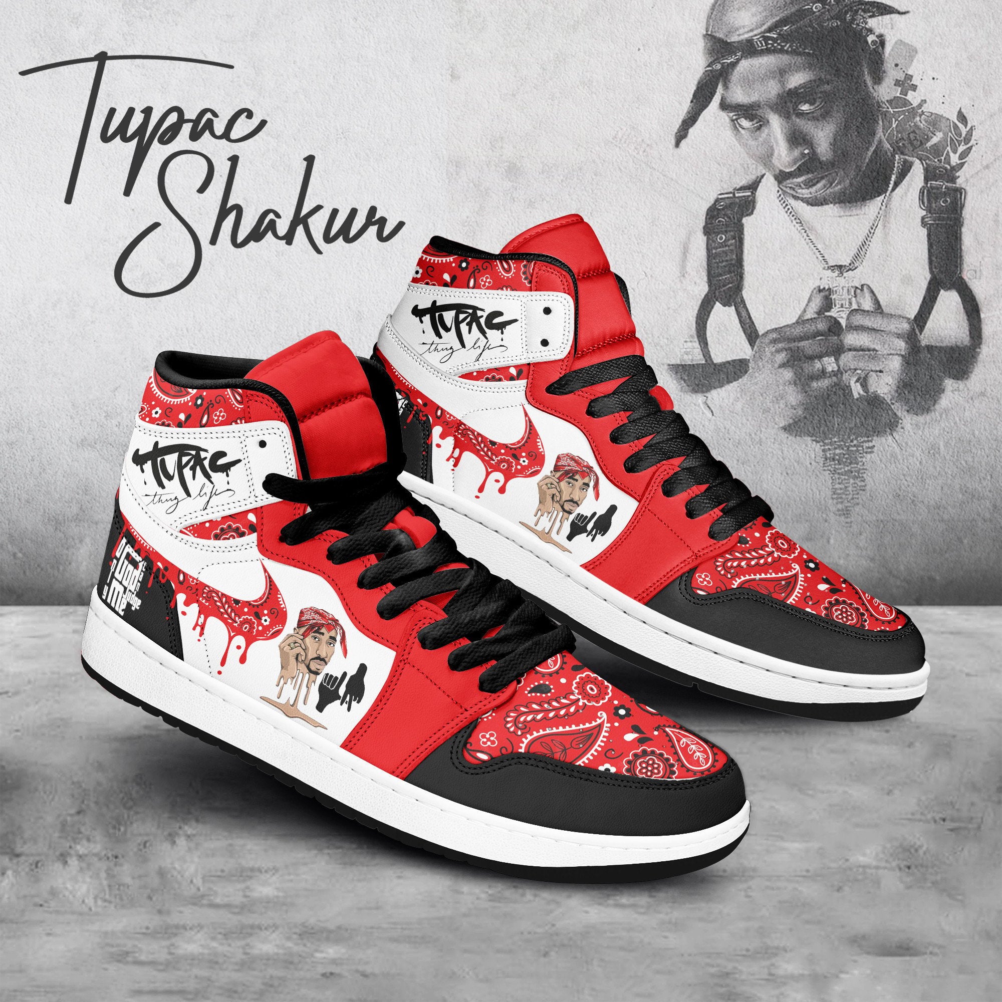 Ideafootwear Tupac Shakur AJ1 High Sneakers Shoes For Men And Women 2