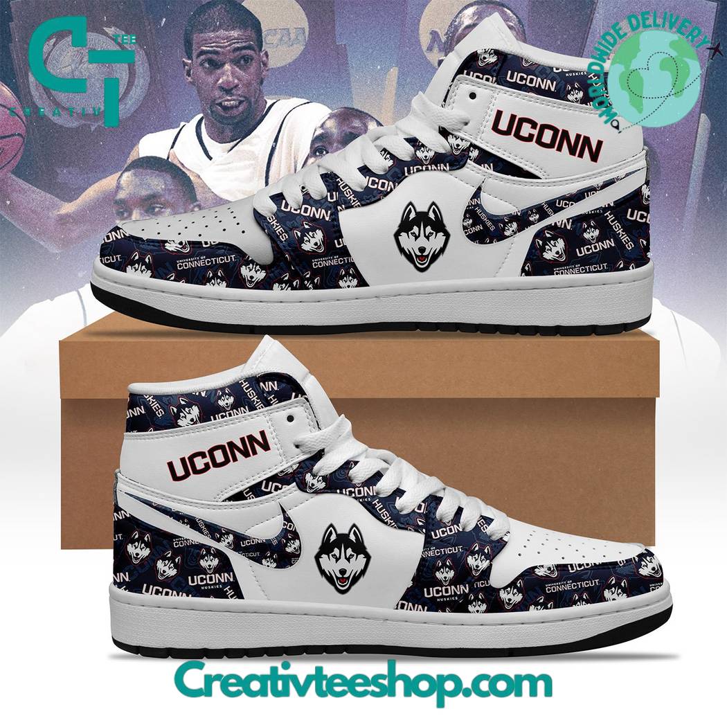 Ideafootwear UConn Huskies AJ1 High Sneakers Shoes For Men And Women 3