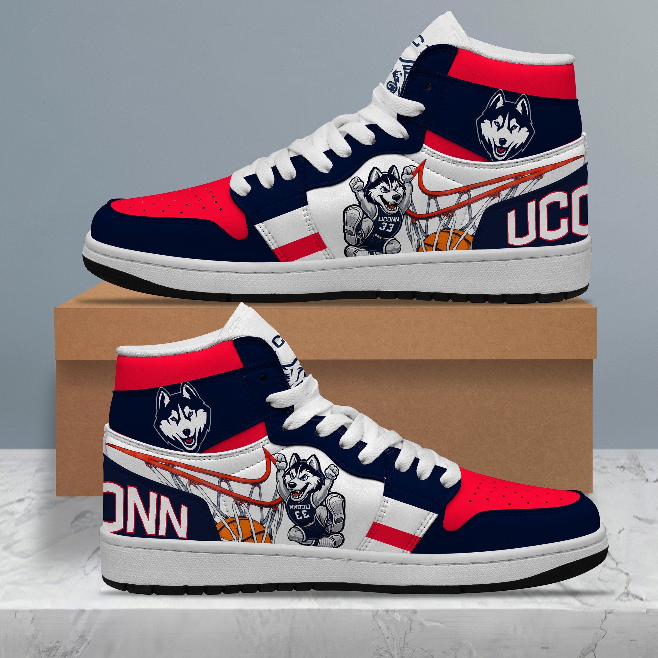 Ideafootwear UConn Huskies AJ1 High Sneakers Shoes For Men And Women 5