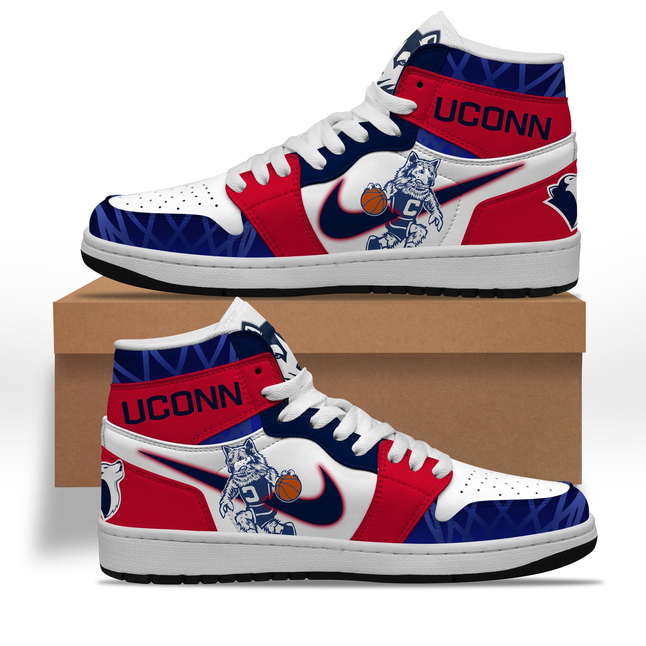 Ideafootwear UConn Huskies AJ1 High Sneakers Shoes For Men And Women 4