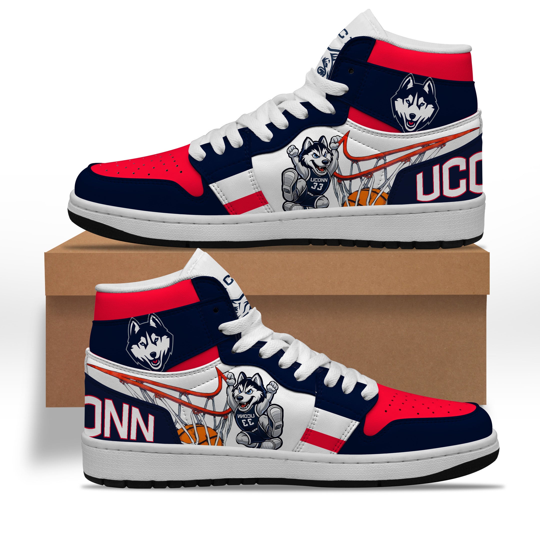 Ideafootwear UConn Huskies AJ1 High Sneakers Shoes For Men And Women 5