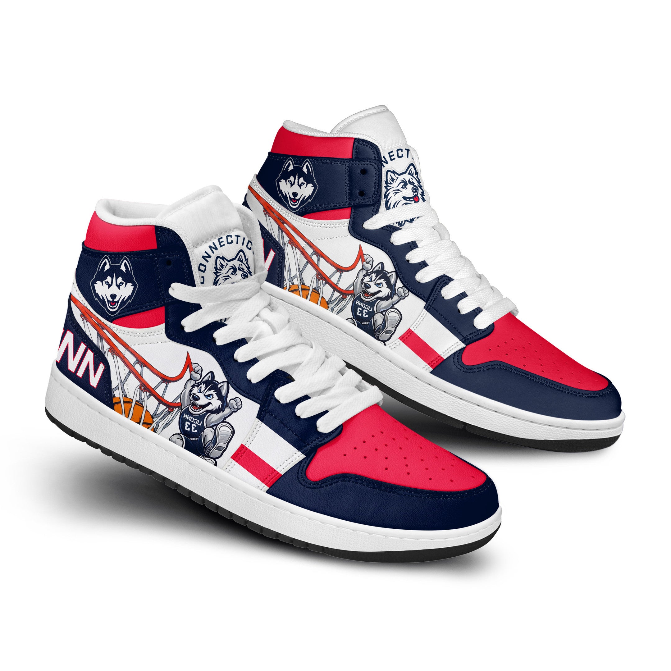 Ideafootwear UConn Huskies AJ1 High Sneakers Shoes For Men And Women 5
