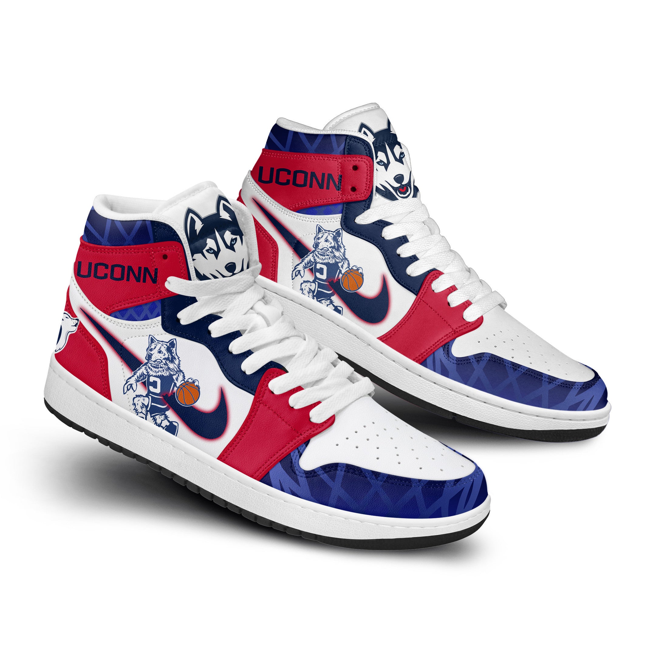 Ideafootwear UConn Huskies AJ1 High Sneakers Shoes For Men And Women 4