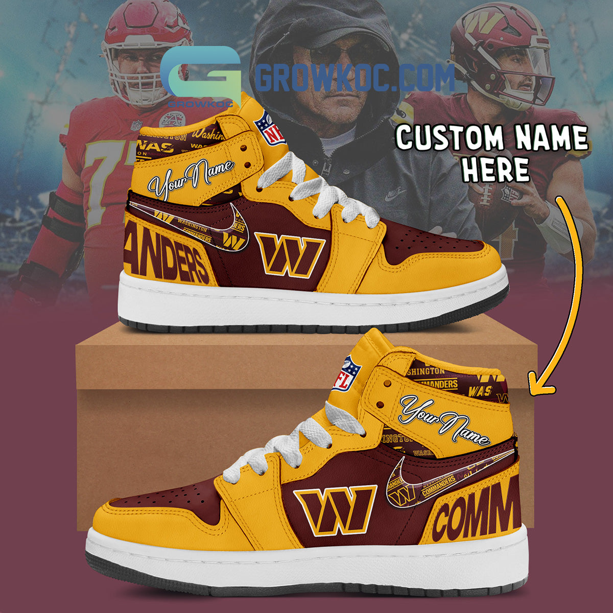 Ideafootwear Washington Commanders AJ1 High Sneakers Shoes For Men And Women 6