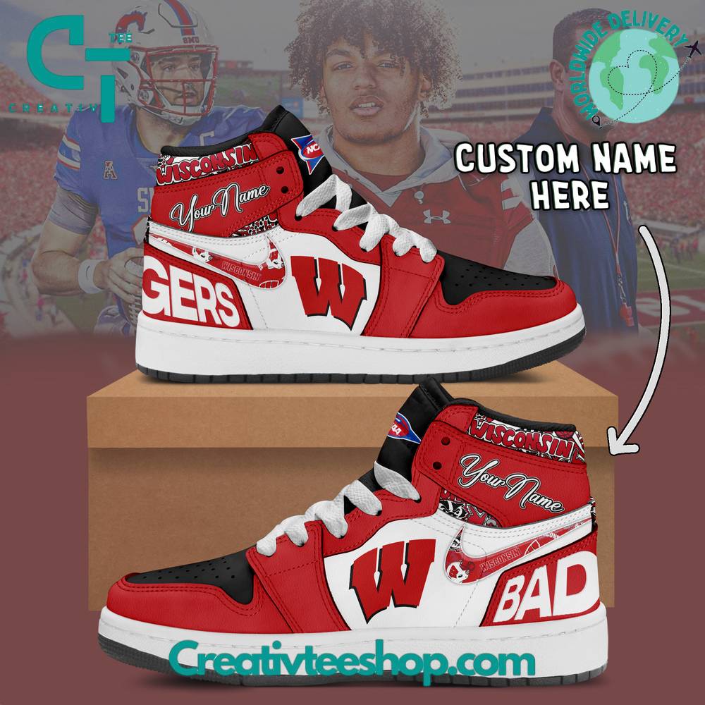 Ideafootwear Wisconsin Badgers AJ1 High Sneakers Shoes For Men And Women 1