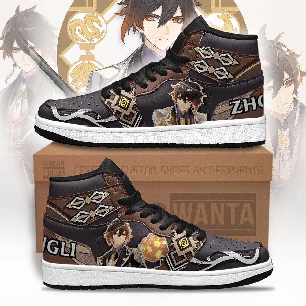 Ideafootwear Zhongli Genshin Impact AJ1 High Sneakers Shoes For Men And Women 1