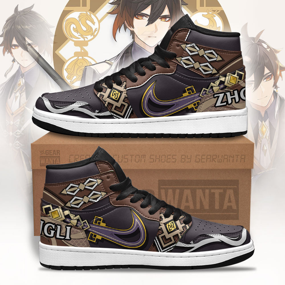Ideafootwear Zhongli Genshin Impact AJ1 High Sneakers Shoes For Men And Women 3