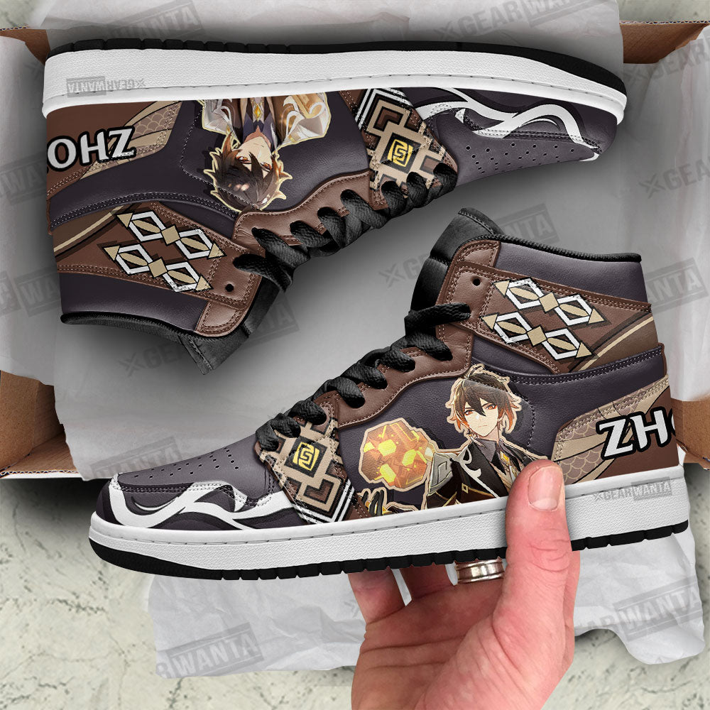 Ideafootwear Zhongli Genshin Impact AJ1 High Sneakers Shoes For Men And Women 1