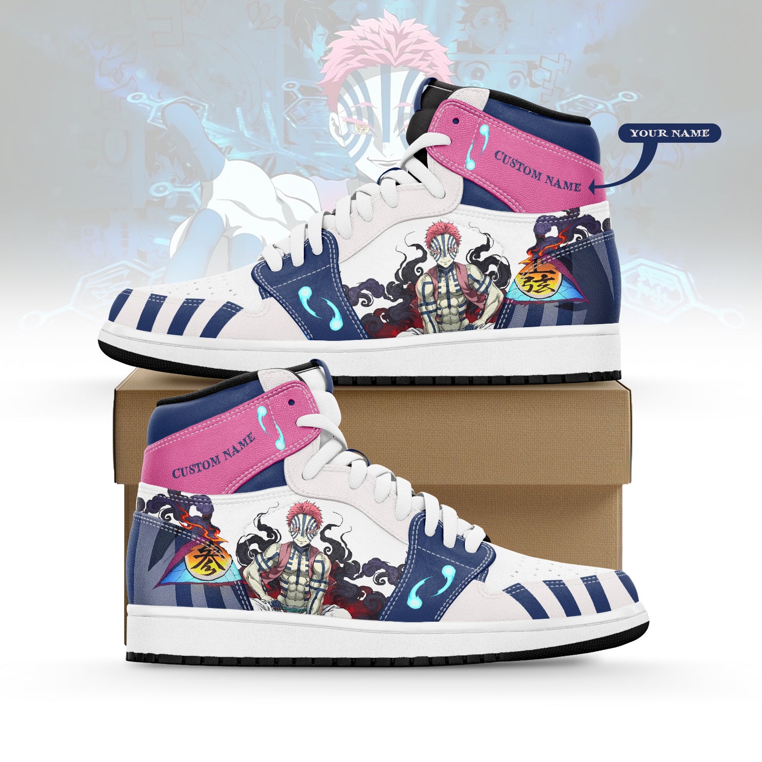 Ideafootwearh Kimetsu No Yaiba x Akaza AJ1 High Sneakers Shoes For Men And Women 1