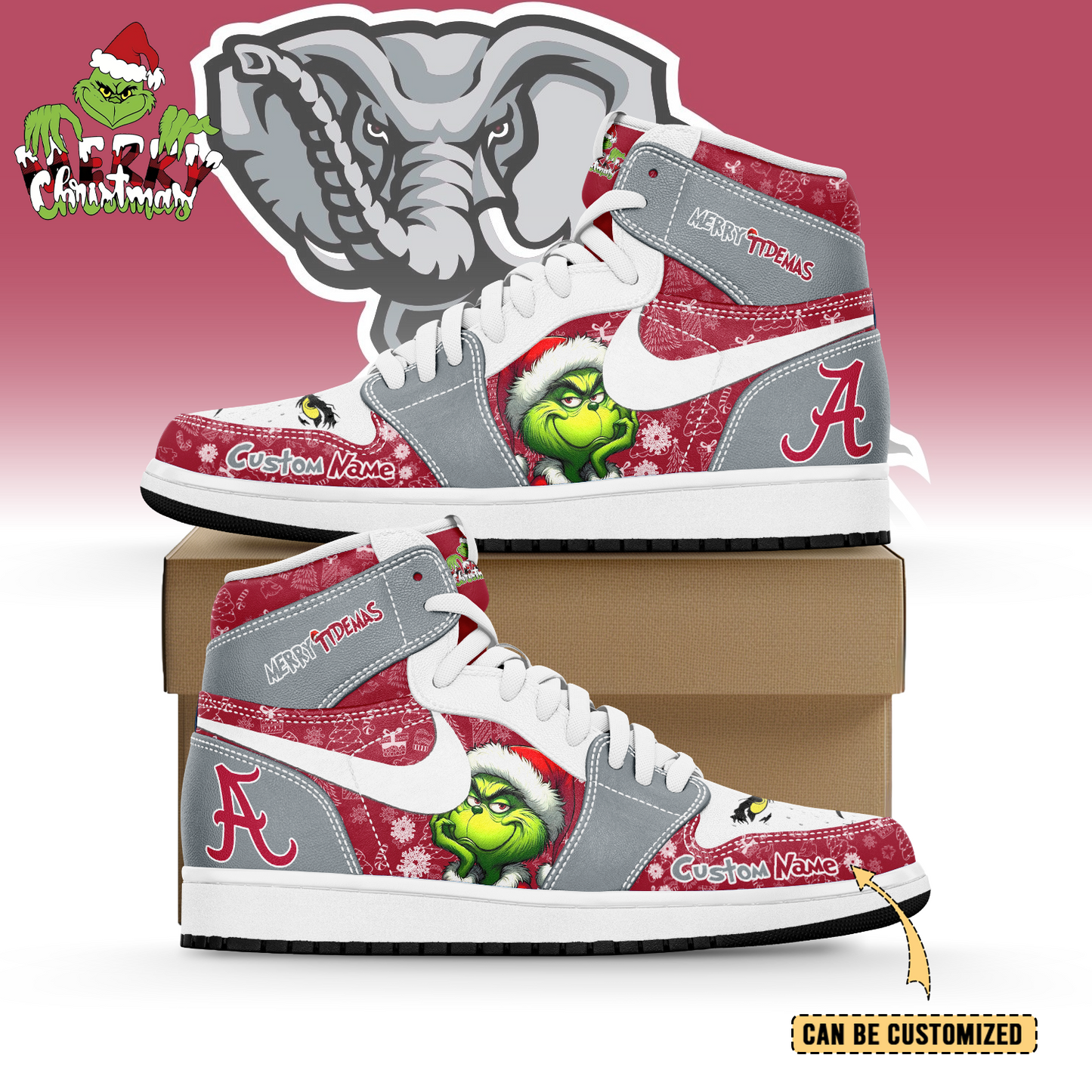 Ideafootwear Alabama Crimson Tide x  The Grinch x Christmas AJ1 High Sneakers Shoes For Men And Women