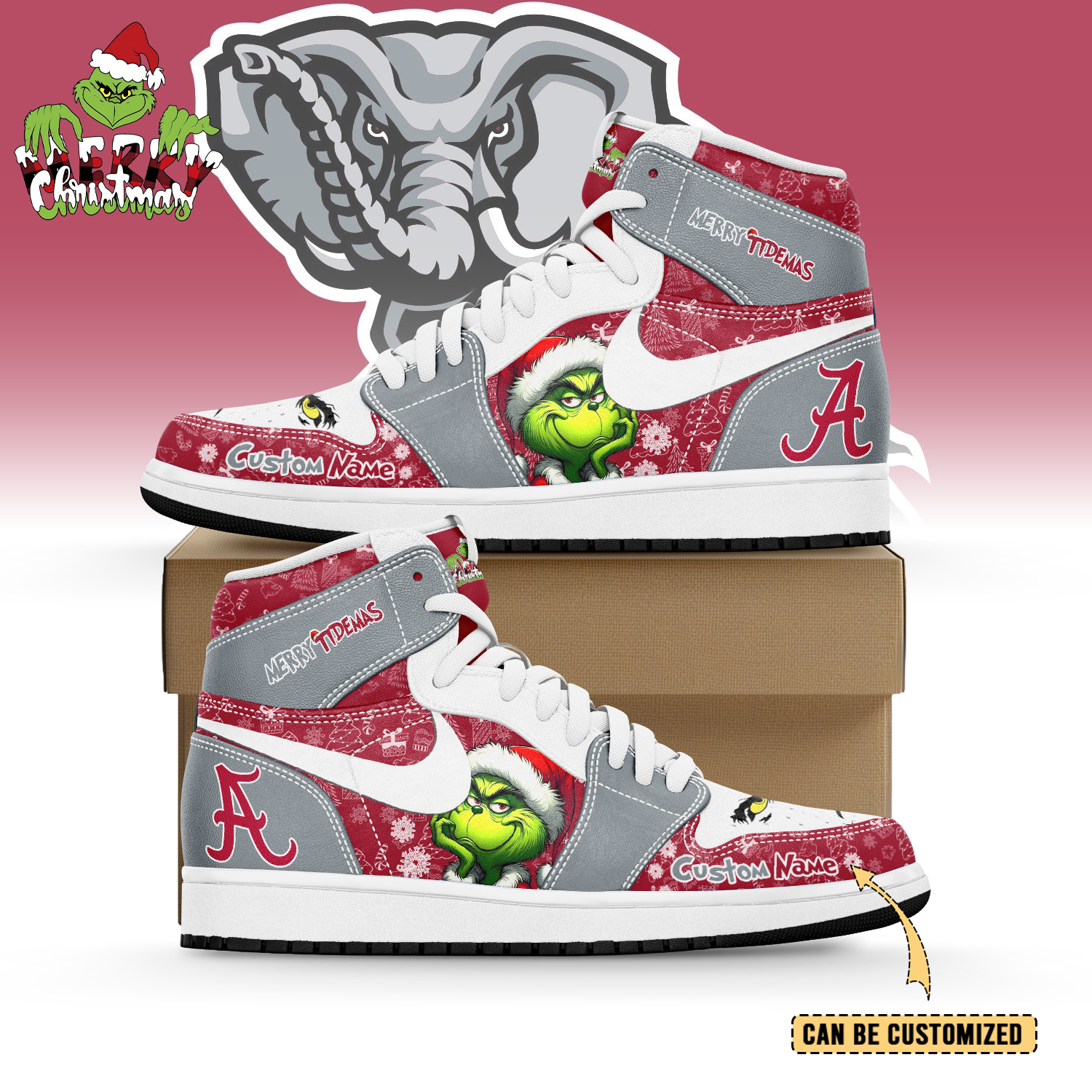 Ideafootwear Alabama Crimson Tide x  The Grinch x Christmas AJ1 High Sneakers Shoes For Men And Women
