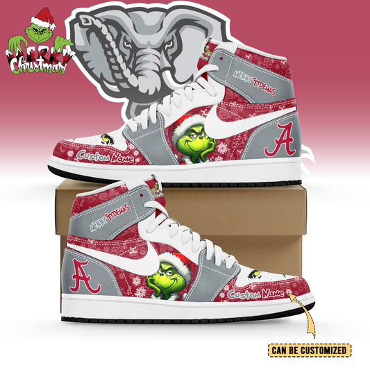 Ideafootwear Alabama Crimson Tide x  The Grinch x Christmas AJ1 High Sneakers Shoes For Men And Women