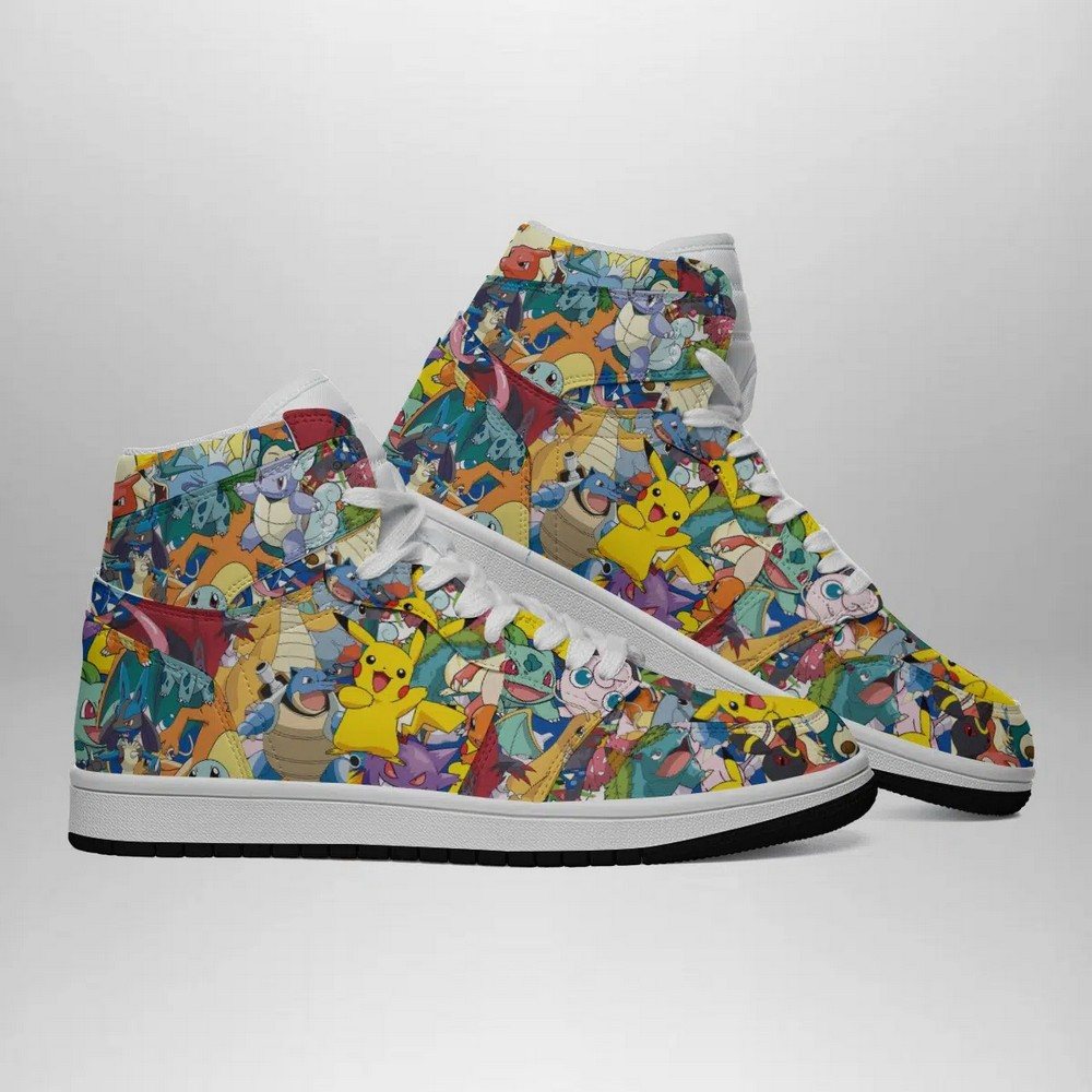 Ideafootwear All Pokemon Pattern  AJ1 High Sneakers Shoes For Men And Women