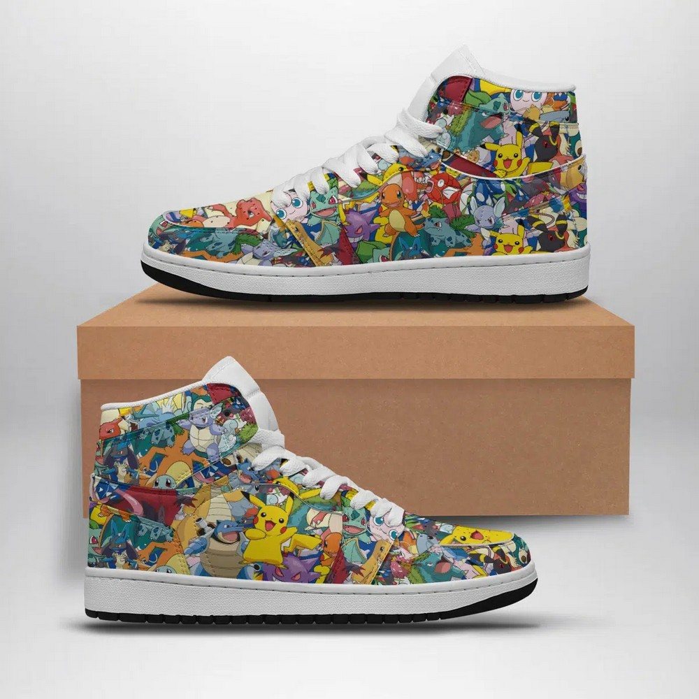 Ideafootwear All Pokemon Pattern  AJ1 High Sneakers Shoes For Men And Women