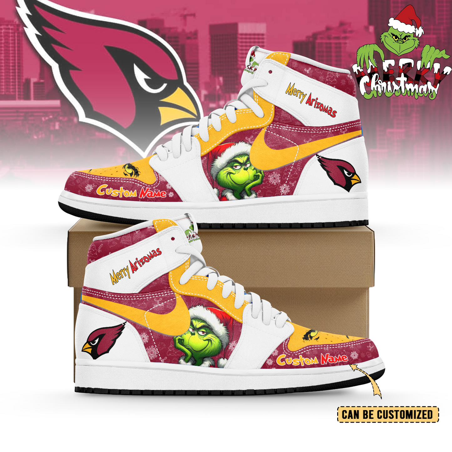 Ideafootwear Arizona Cardinals  x The Grinch x Christmas AJ1 High Sneakers Shoes For Men And Women