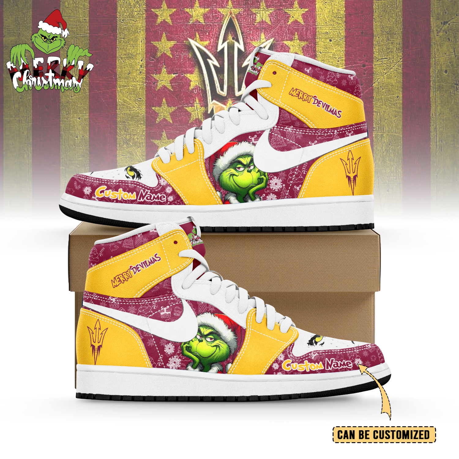 Ideafootwear Arizona State Sun Devils x The Grinch x Christmas AJ1 High Sneakers Shoes For Men And Women