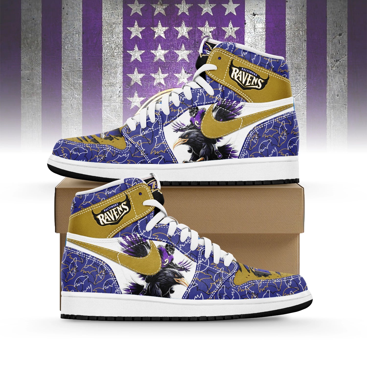 Ideafootwear Baltimore Ravens AJ1 High Sneakers Shoes For Men And Women