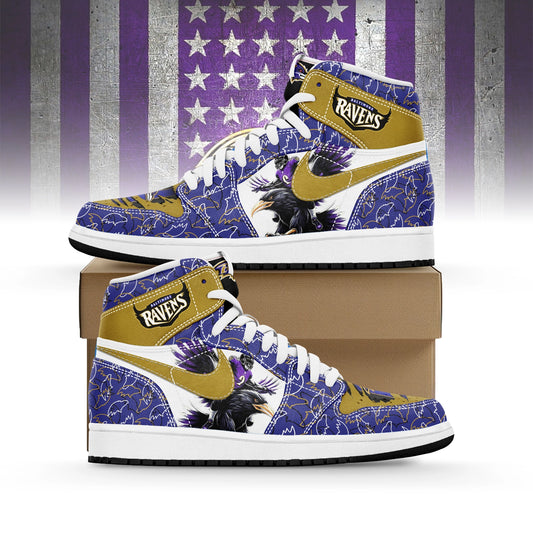 Ideafootwear Baltimore Ravens AJ1 High Sneakers Shoes For Men And Women
