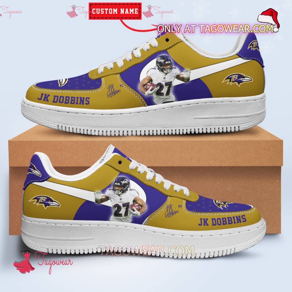 Ideafootwear Baltimore Ravens JK Dobbins  Signature Air Low-Top Sneakers Shoes For Men And Women 1