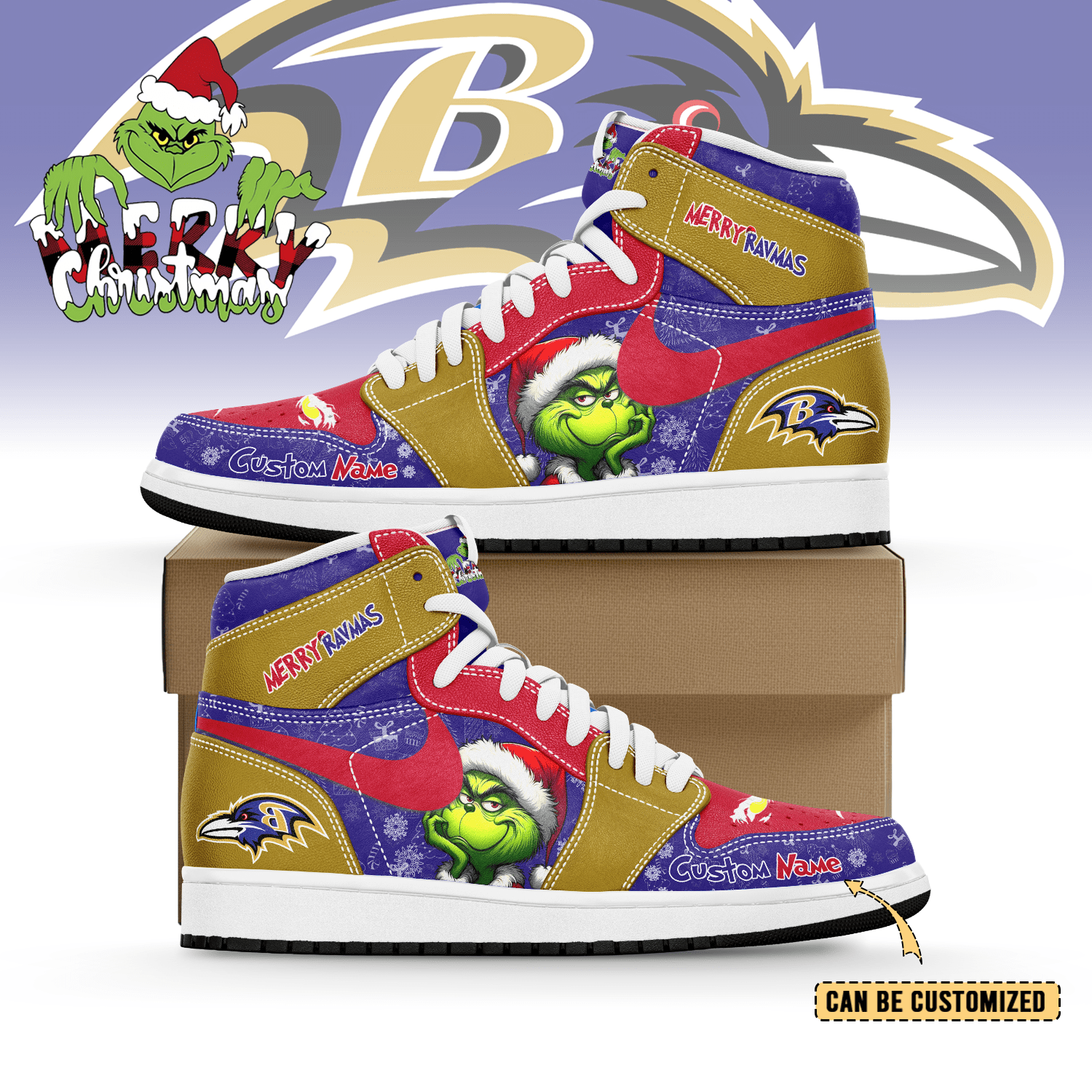 Ideafootwear Baltimore Ravens x The Grinch x Christmas AJ1 High Sneakers Shoes For Men And Women