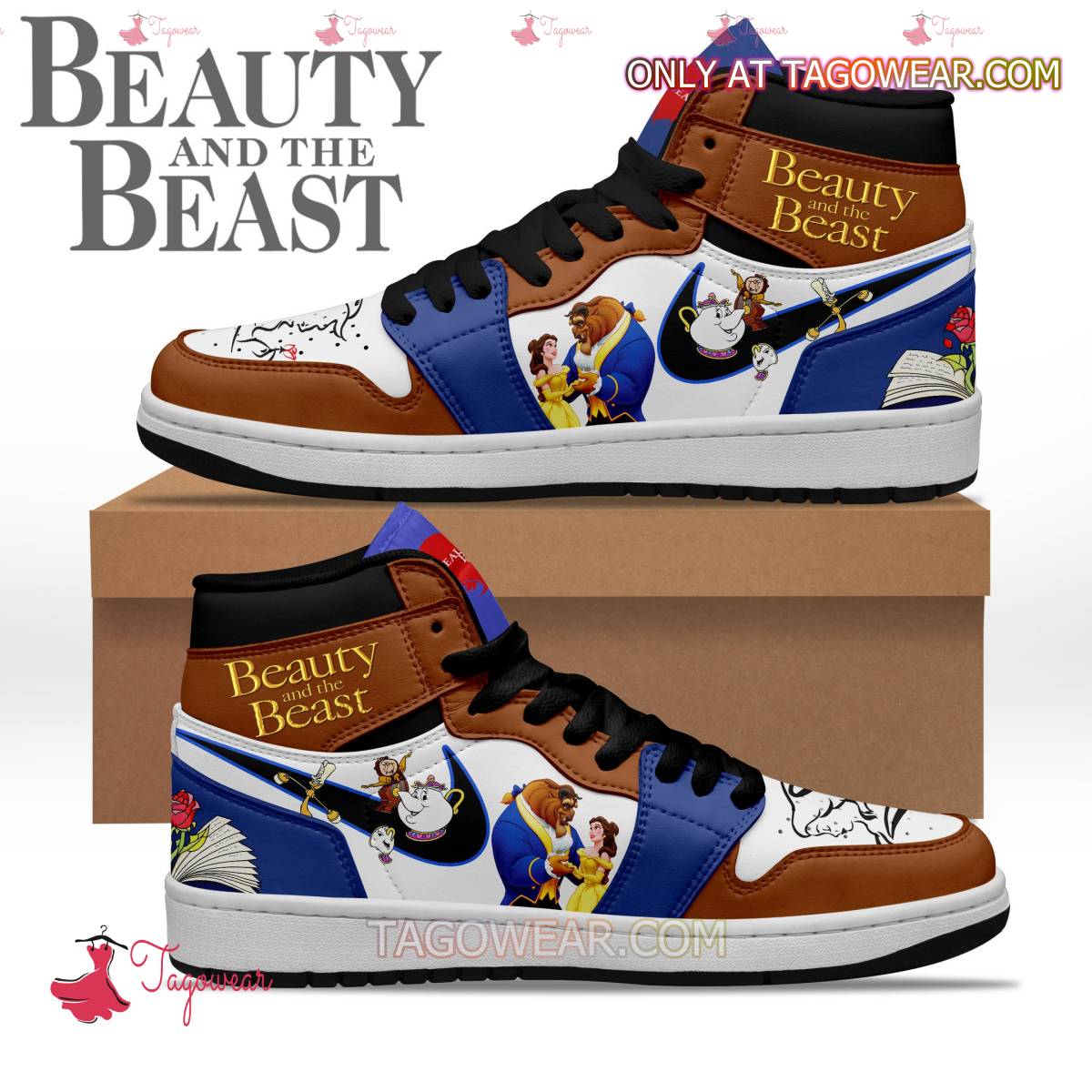 Ideafootwear Beauty And The Beast AJ1 High Sneakers Shoes For Men And Women