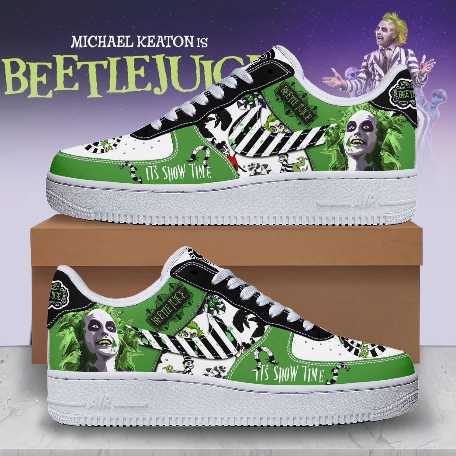 Ideafootwear Beetlejuice x Halloween Air Low-Top Sneakers Shoes For Men And Women 1