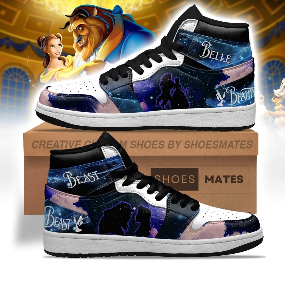 Ideafootwear Belle and Beast AJ1 High Sneakers Shoes For Men And Women