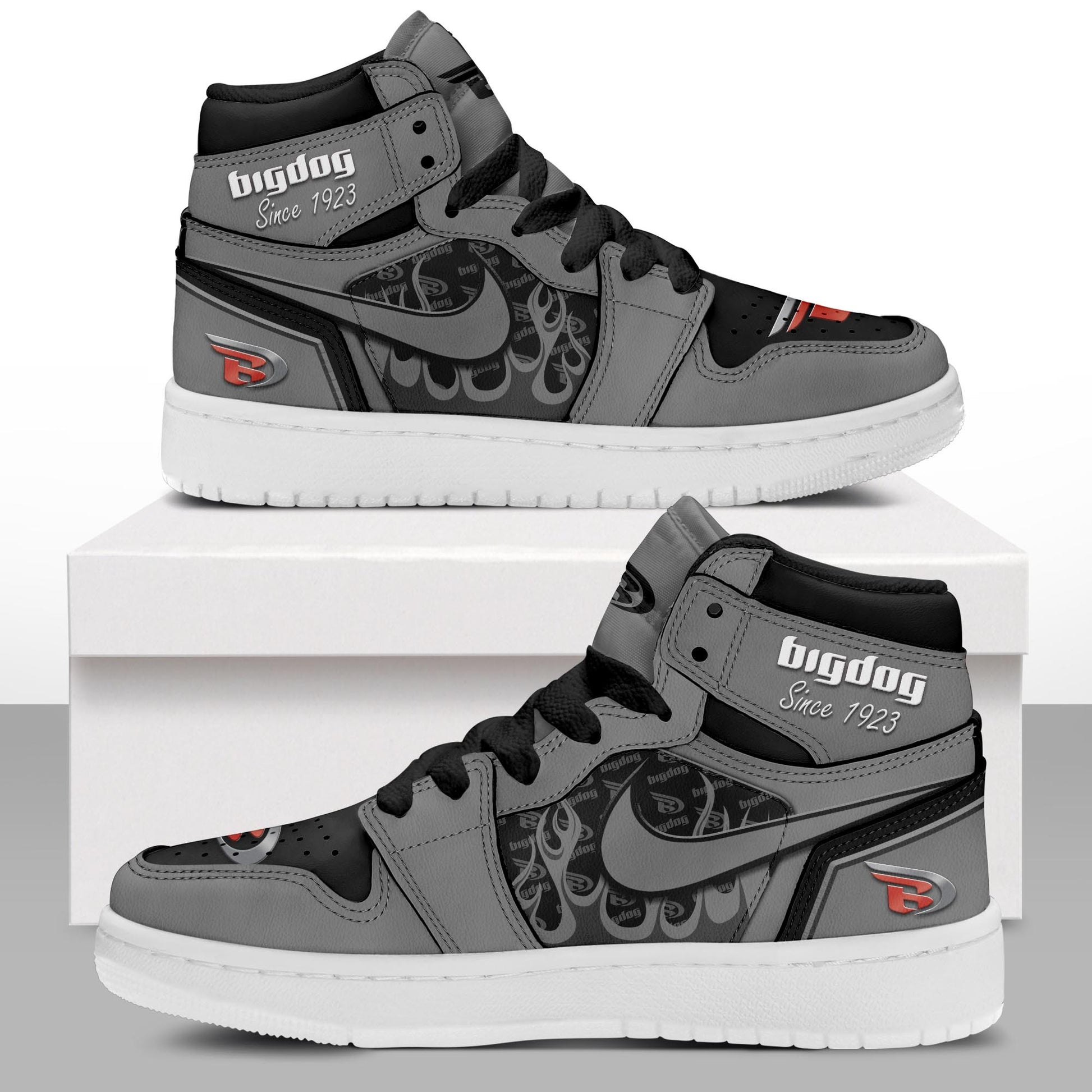 Ideafootwear Big Dog Motorcycles AJ1 High Sneakers Shoes For Men And Women