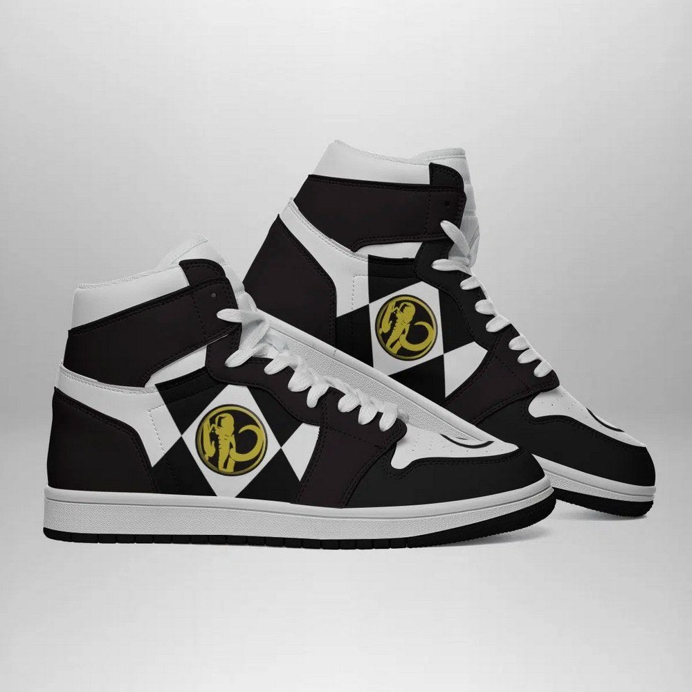 Ideafootwear Black Ranger Mighty Morphin AJ1 High Sneakers Shoes For Men And Women
