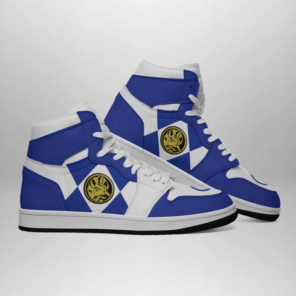 Ideafootwear Blue Ranger Mighty Morphin AJ1 High Sneakers Shoes For Men And Women