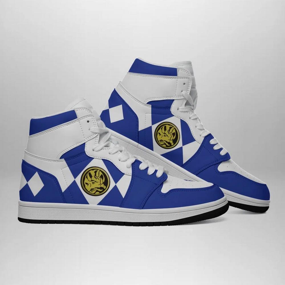 Ideafootwear Blue Ranger Mighty Morphin AJ1 High Sneakers Shoes For Men And Women