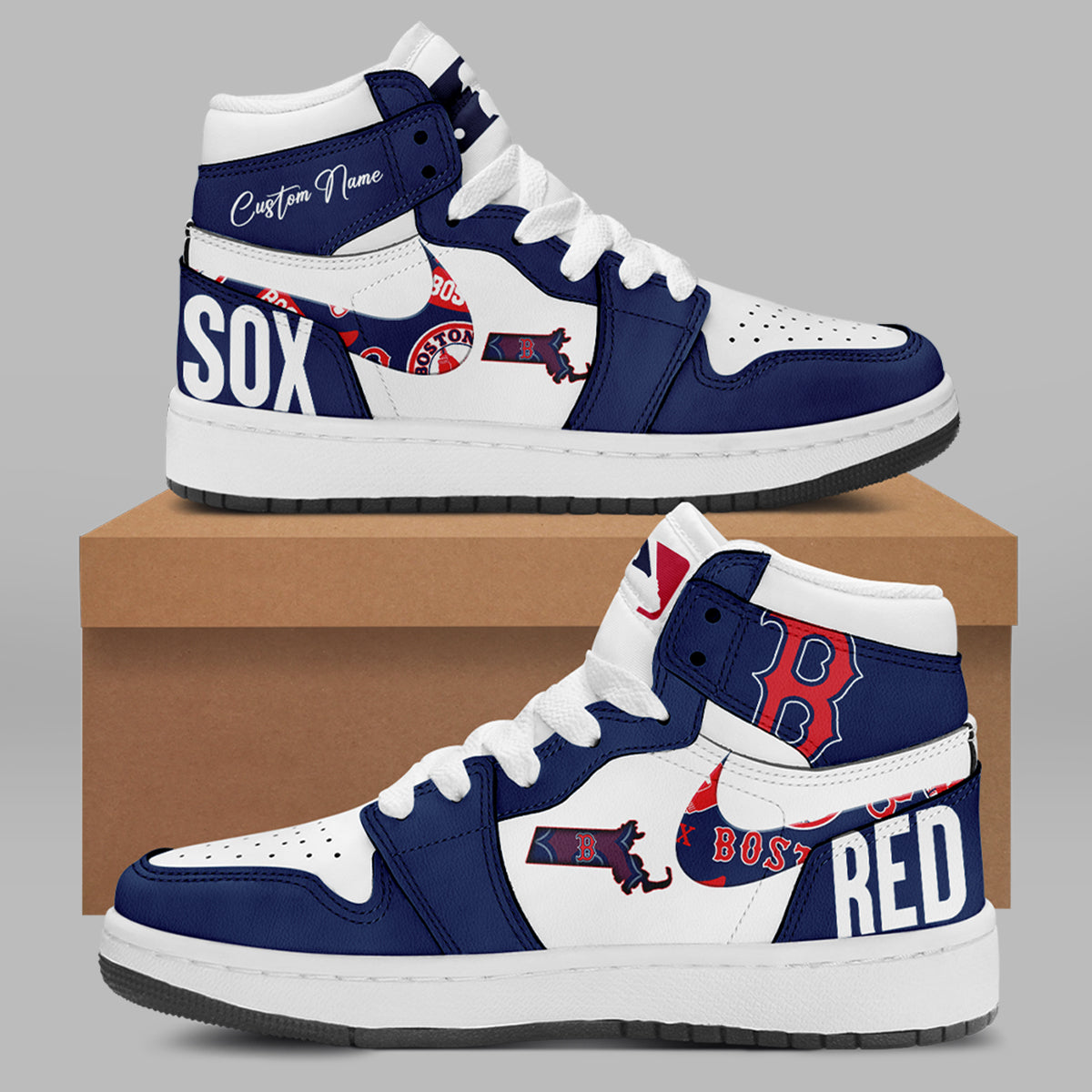 Ideafootwear Boston Red Sox AJ1 High Sneakers Shoes For Men And Women