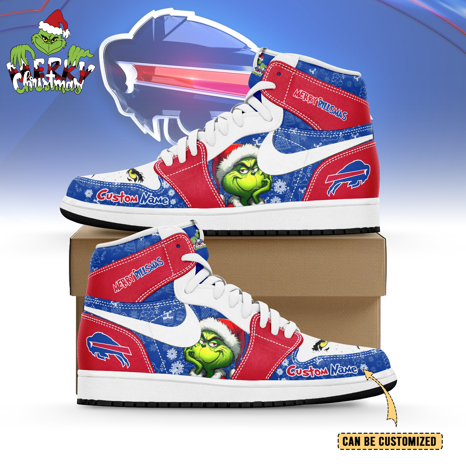 Ideafootwear Buffalo Bills x The Grinch x Christmas AJ1 High Sneakers Shoes For Men And Women