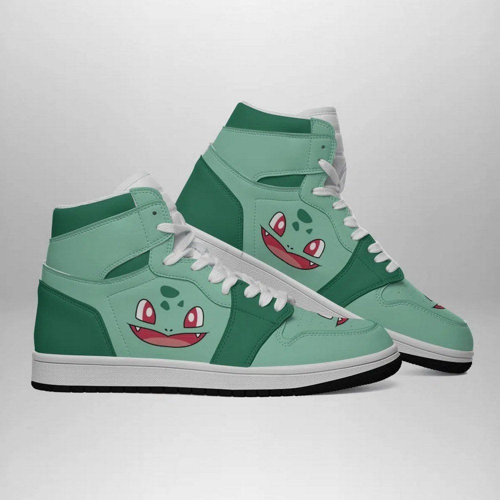 Ideafootwear Bulbasaur Face Pokemon  AJ1 High Sneakers Shoes For Men And Women