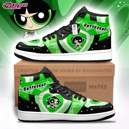 Ideafootwear Buttercup The Powerpuff AJ1 High Sneakers Shoes For Men And Women