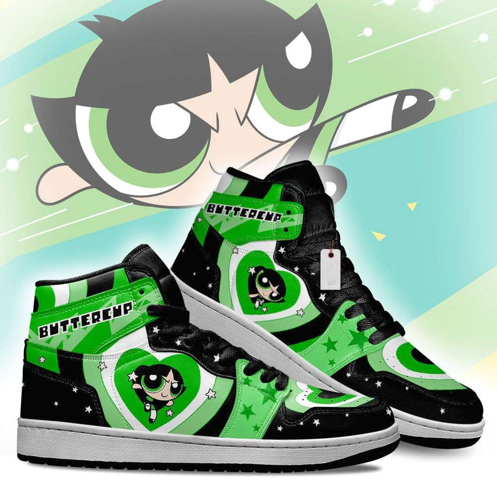 Ideafootwear Buttercup The Powerpuff Girls AJ1 High Sneakers Shoes For Men And Women