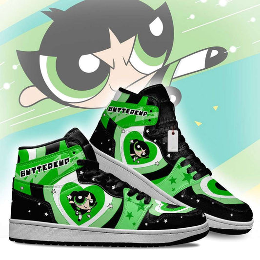 Ideafootwear Buttercup The Powerpuff Girls AJ1 High Sneakers Shoes For Men And Women