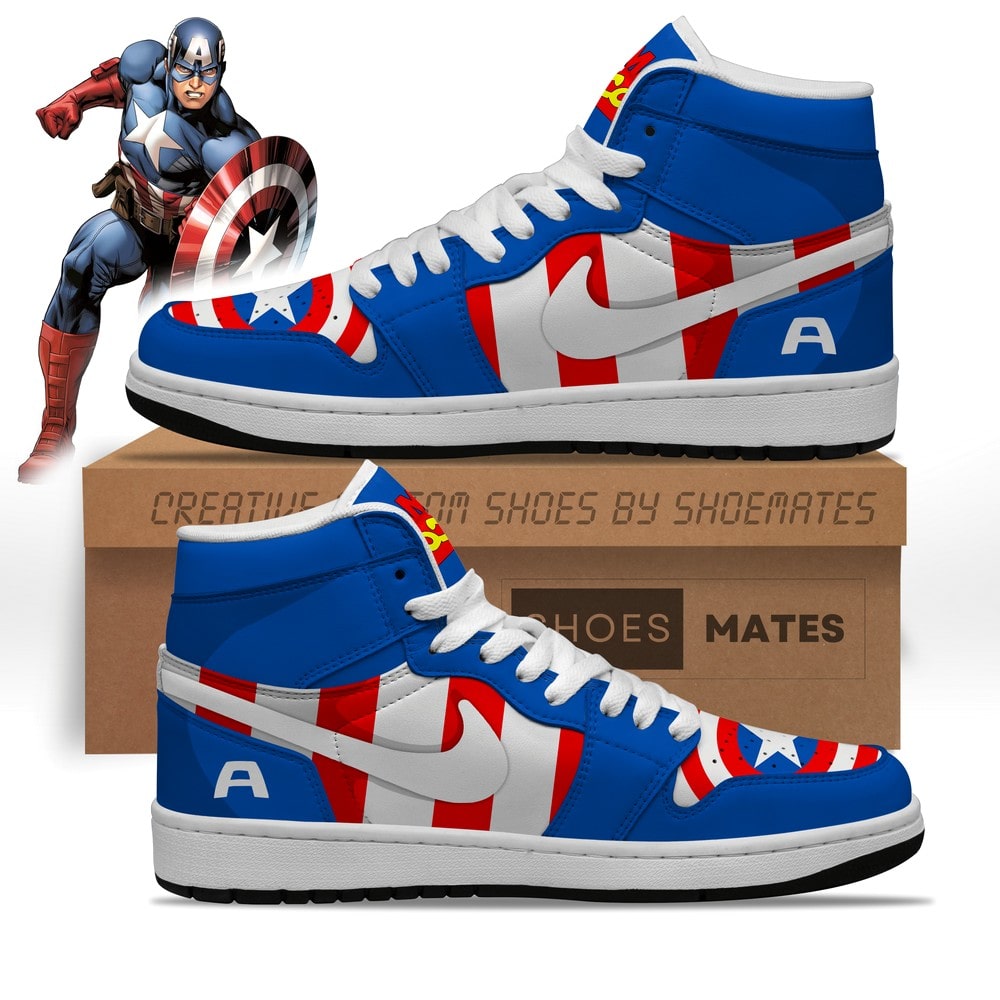 Ideafootwear Captain America AJ1 High Sneakers Shoes For Men And Women
