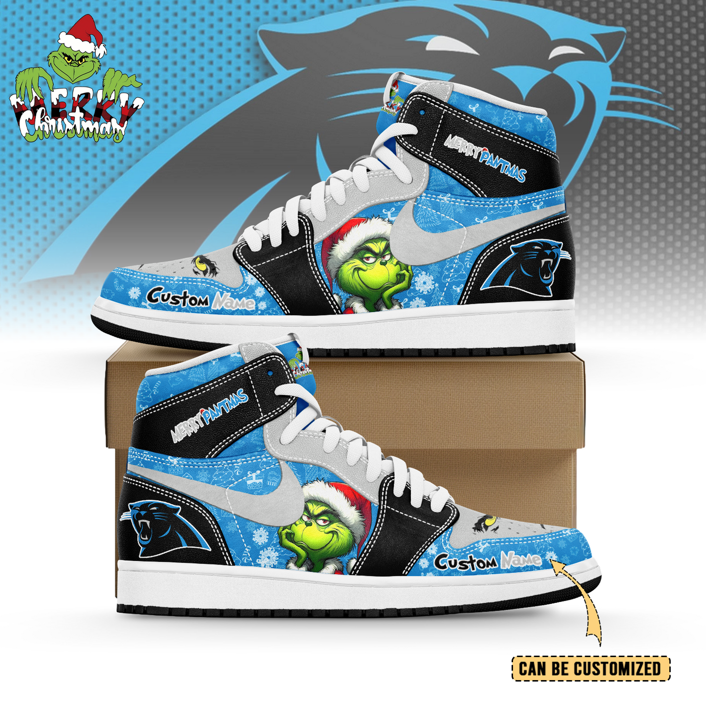 Ideafootwear Carolina Panthers x The Grinch x Christmas AJ1 High Sneakers Shoes For Men And Women